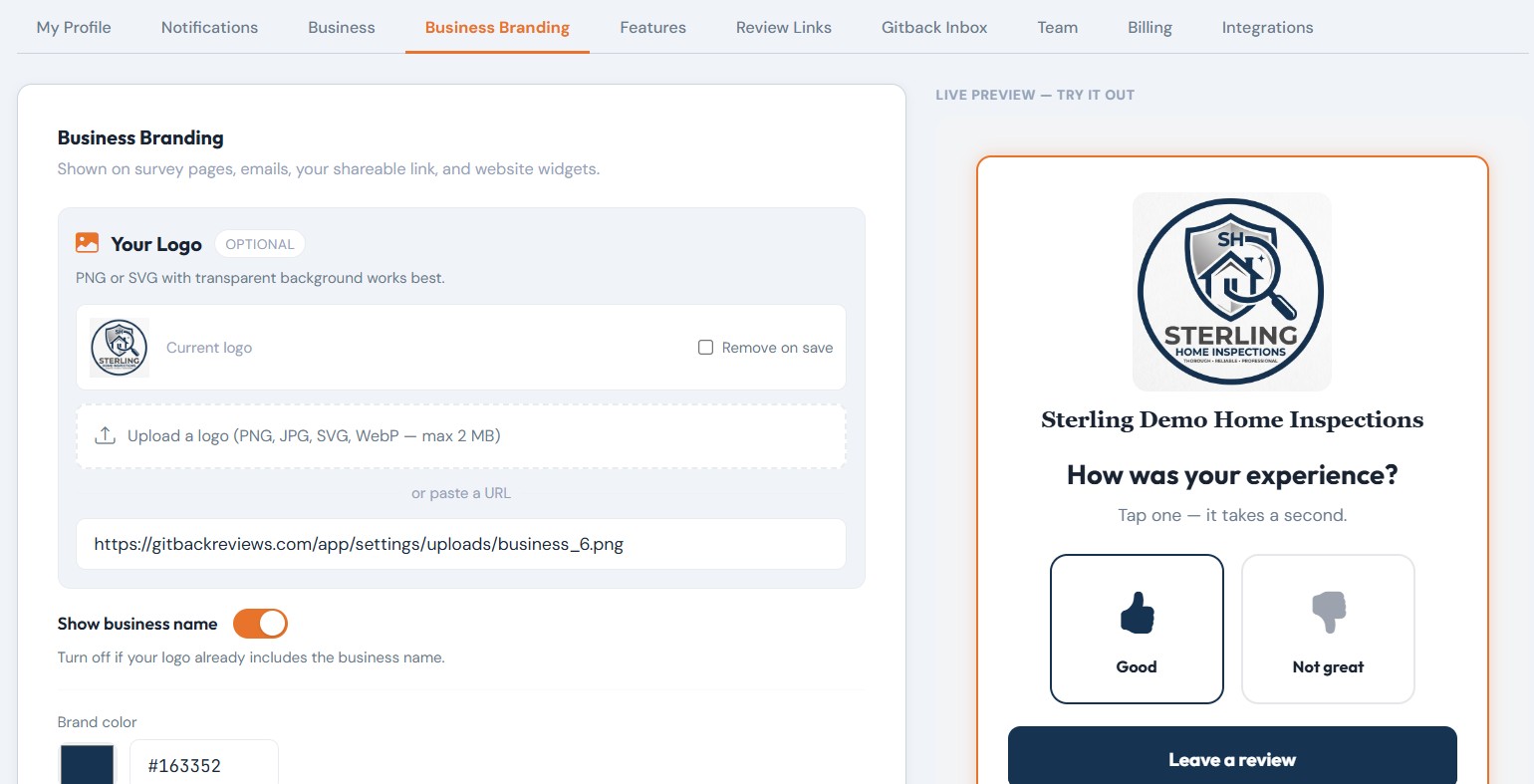 BidEcho branding controls — upload your logo, set brand colors, and customize message templates per workflow stage