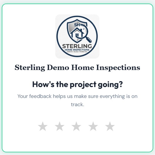 BidEcho mid-job check-in on a customer's phone — 'How's the project going?' with a 1–5 star rating to catch issues early
